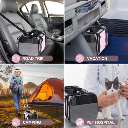 Rolling Pet Carrier with Wheels, Foldable Airline Approved Dog Carriers for Small Dogs and Cats, Cat Carrier on Wheels, Pet Travel Carrier for Flight Camping Outdoor
