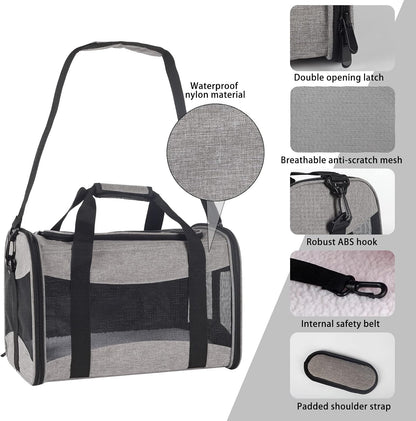Small Animals Cat Carrying Case Pet Carrier Airline Approved, Protable and Breathable Pet Travel Carrier Removable Fleece Pad Collapsible Cat Carrier Dog Carrier Small Cats Dogs(15 * 10 * 10)