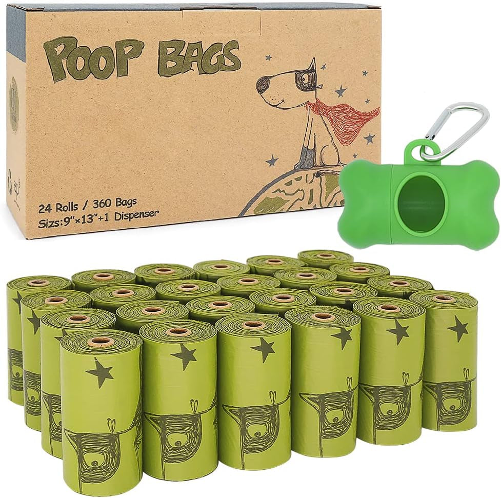 Ley’S Dog Poop Bags 360 Count (24 Rolls), Unscented Extra Thick Dog Waste Bags, 100% Leak Proof & Tear Resistant Doggie Bags with Dispenser, Refill Rolls for Small Medium Large Dogs