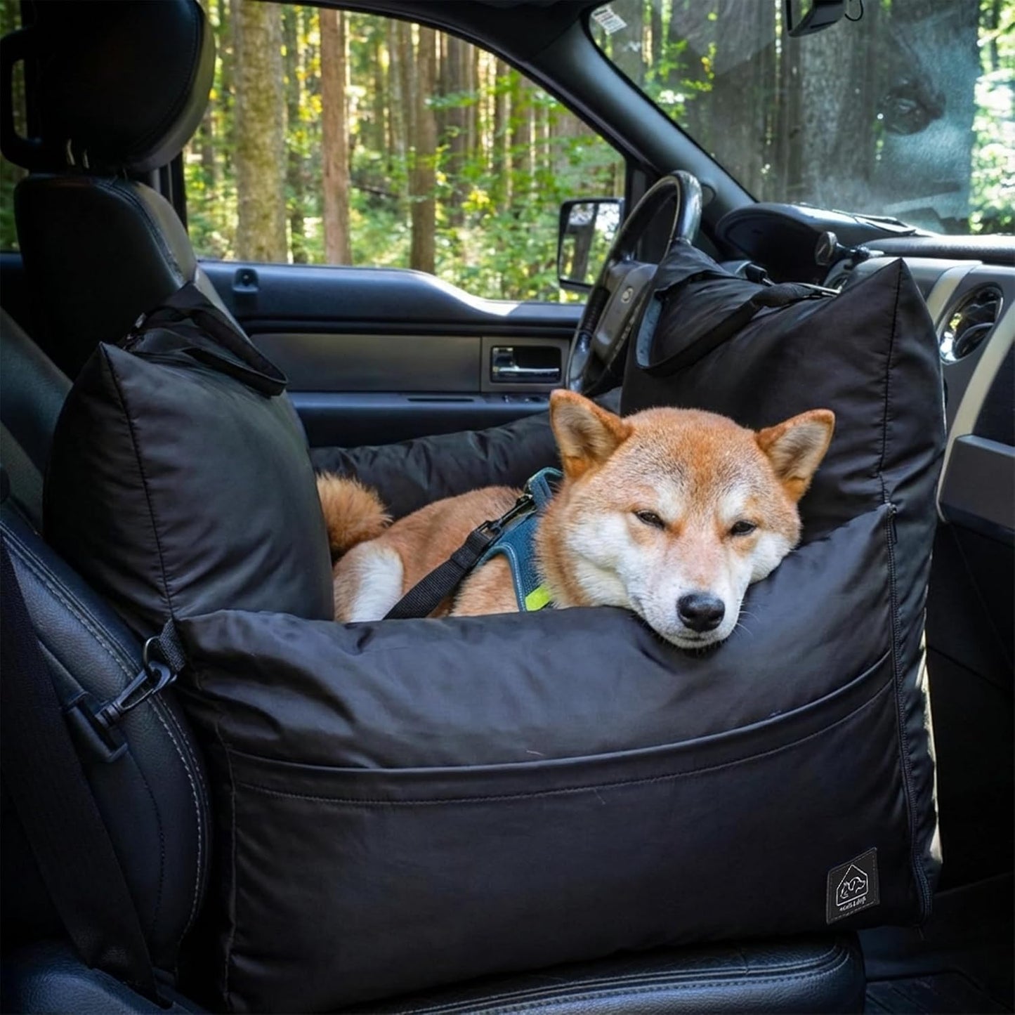 Marco Travel Pet Bed – Dog Car Seat for Small & Medium Dogs, Waterproof, Faux Fur Cushion, Safety Belt, Washable Cover, Storage Pockets, Booster Seat (Black, Single Seater 18.5" X 21")