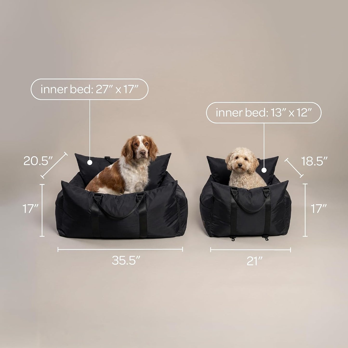 Marco Travel Pet Bed – Dog Car Seat for Small & Medium Dogs, Waterproof, Faux Fur Cushion, Safety Belt, Washable Cover, Storage Pockets, Booster Seat (Black, Single Seater 18.5" X 21")