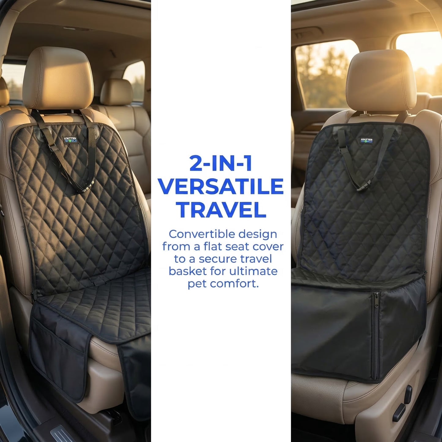 2 in 1 Front Car Seat Covers Pet Travel Protector Basket for Dog Cat Scratch Resistant Waterproof and Non-S