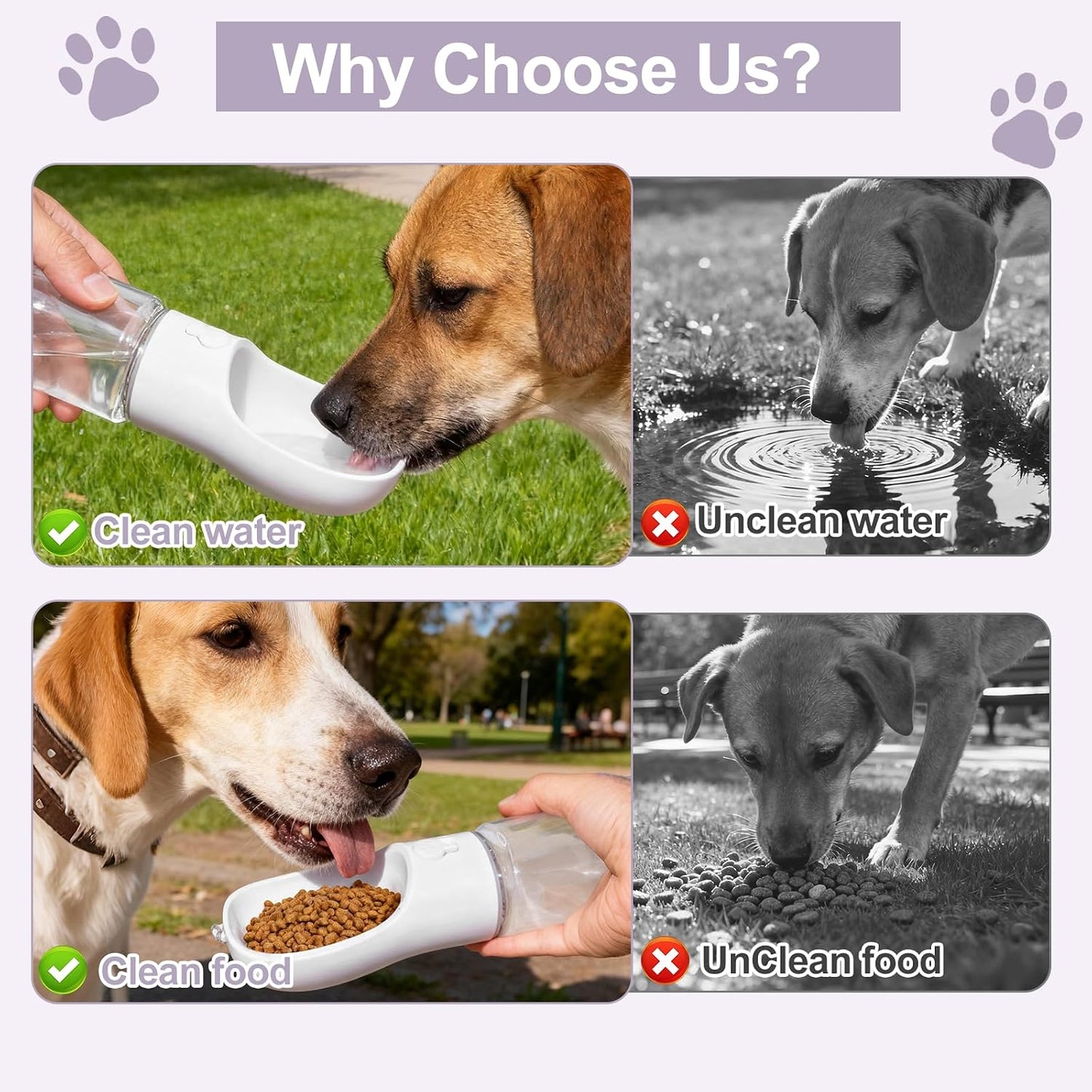 Dog Water Bottle, Portable Water Bottle with Food Container for Dogs Cat Pet Hiking Walking Travel Camping, Leak-Proof Dog Water Bowl Dispenser with Feeder Function Puppy Essentials