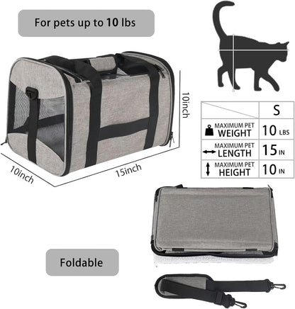 Small Animals Cat Carrying Case Pet Carrier Airline Approved, Protable and Breathable Pet Travel Carrier Removable Fleece Pad Collapsible Cat Carrier Dog Carrier Small Cats Dogs(15 * 10 * 10)