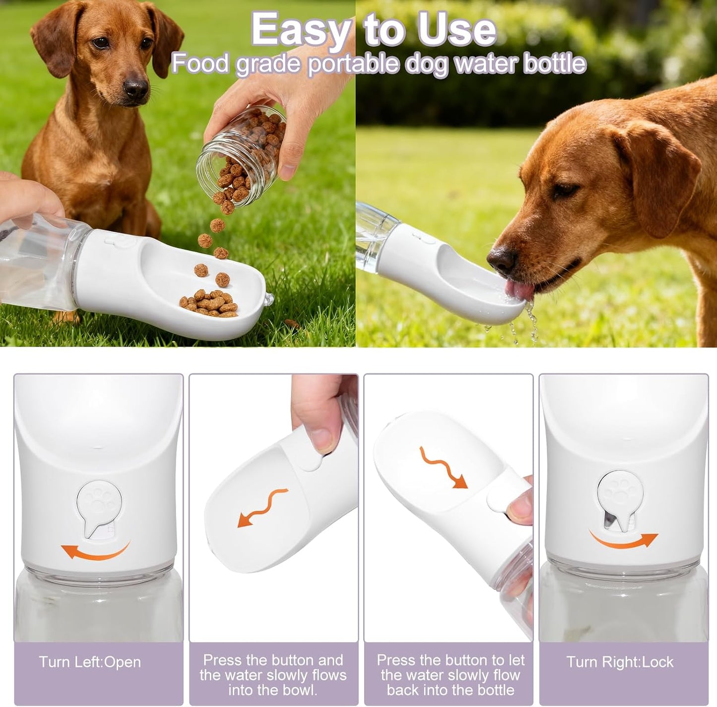 Dog Water Bottle, Portable Water Bottle with Food Container for Dogs Cat Pet Hiking Walking Travel Camping, Leak-Proof Dog Water Bowl Dispenser with Feeder Function Puppy Essentials