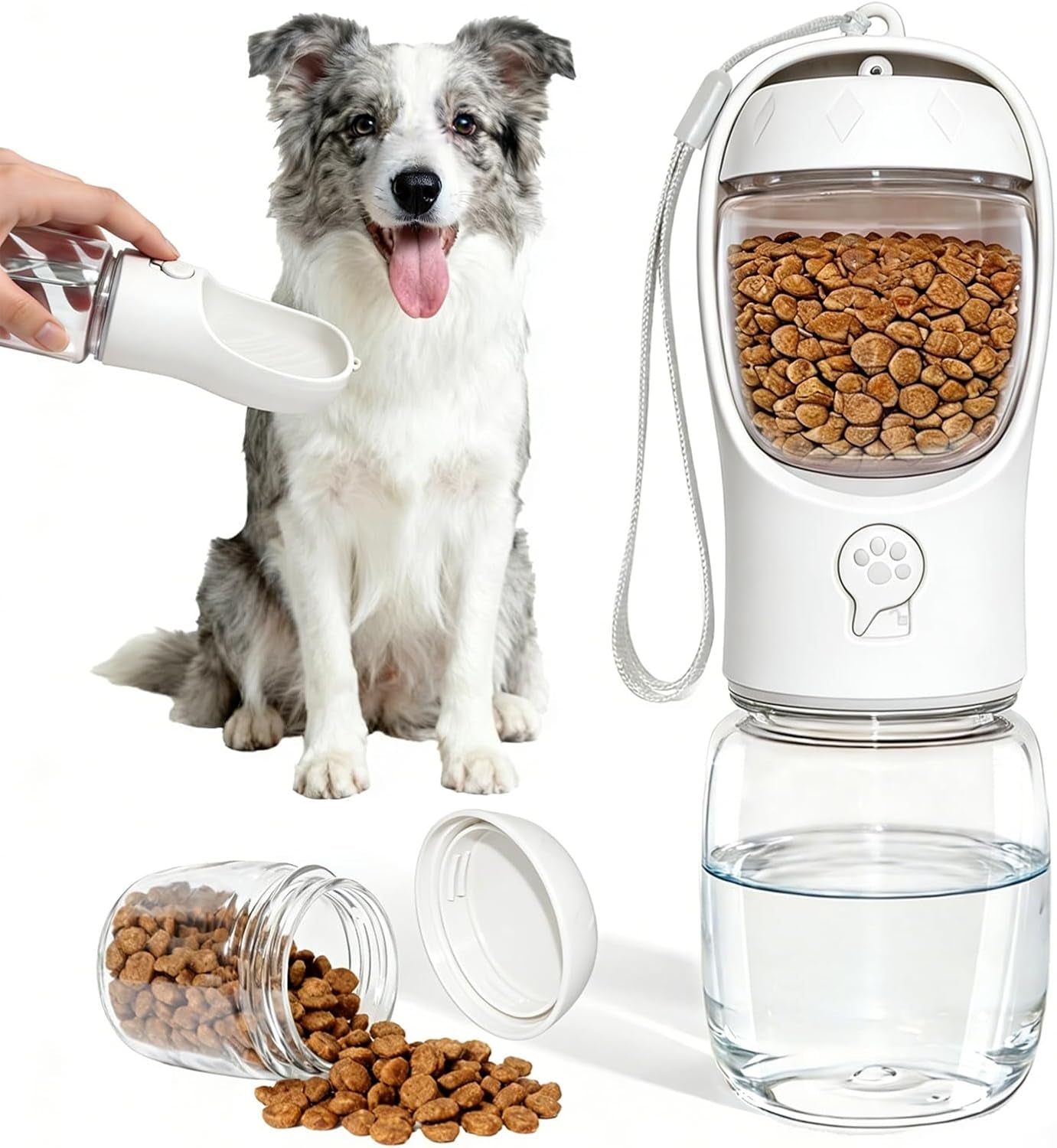 Dog Water Bottle, Portable Water Bottle with Food Container for Dogs Cat Pet Hiking Walking Travel Camping, Leak-Proof Dog Water Bowl Dispenser with Feeder Function Puppy Essentials