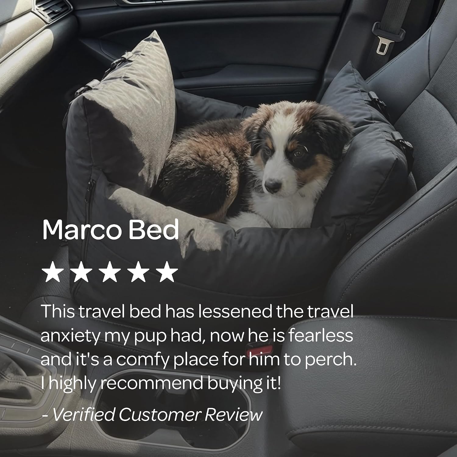 Marco Travel Pet Bed – Dog Car Seat for Small & Medium Dogs, Waterproof, Faux Fur Cushion, Safety Belt, Washable Cover, Storage Pockets, Booster Seat (Black, Single Seater 18.5" X 21")