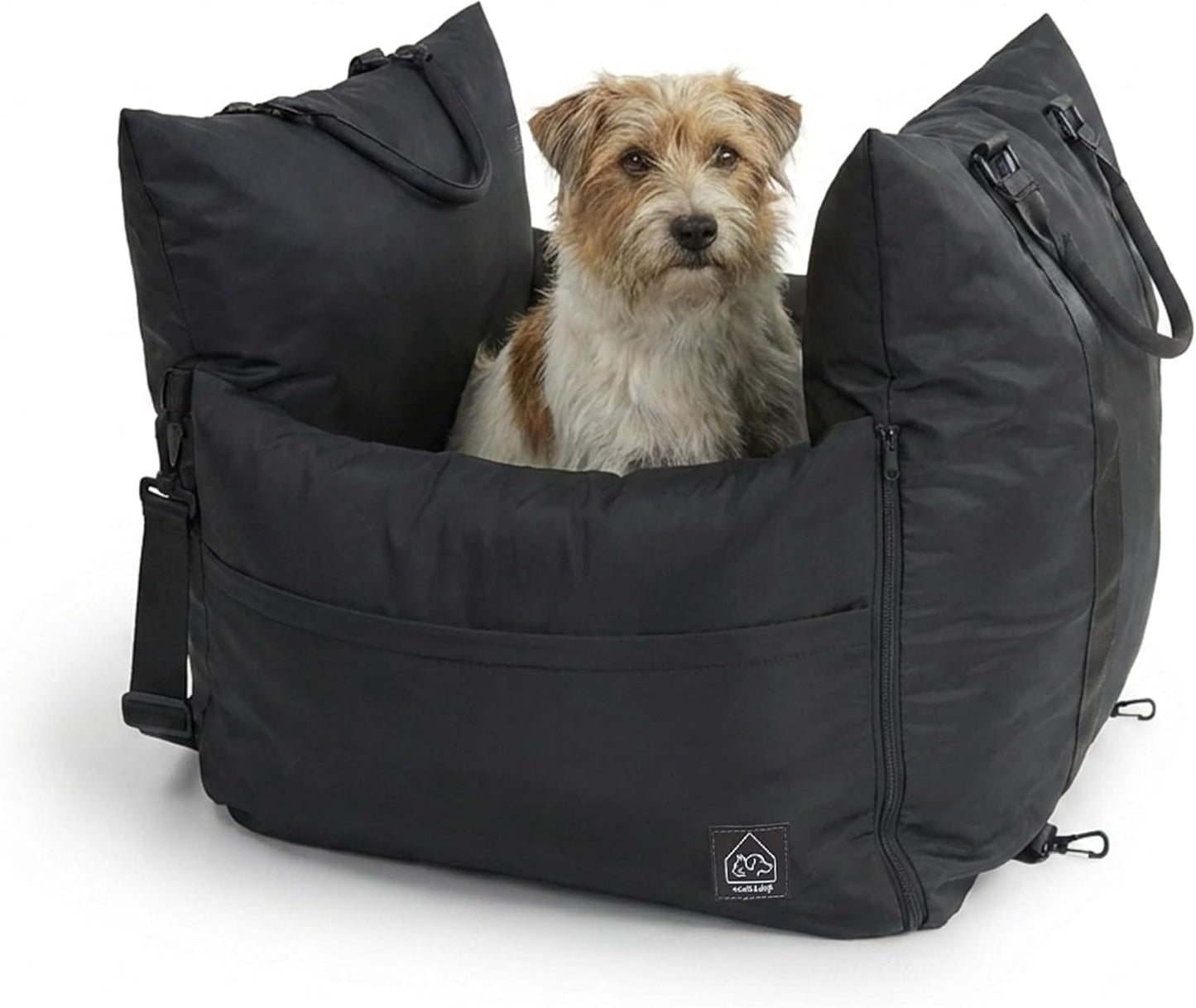 Marco Travel Pet Bed – Dog Car Seat for Small & Medium Dogs, Waterproof, Faux Fur Cushion, Safety Belt, Washable Cover, Storage Pockets, Booster Seat (Black, Single Seater 18.5" X 21")
