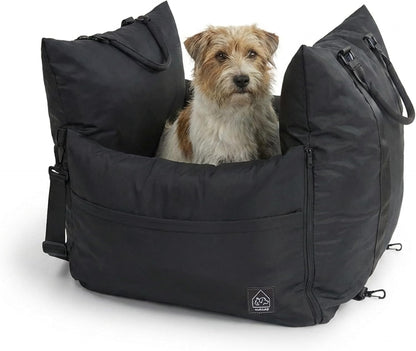 Marco Travel Pet Bed – Dog Car Seat for Small & Medium Dogs, Waterproof, Faux Fur Cushion, Safety Belt, Washable Cover, Storage Pockets, Booster Seat (Black, Single Seater 18.5" X 21")