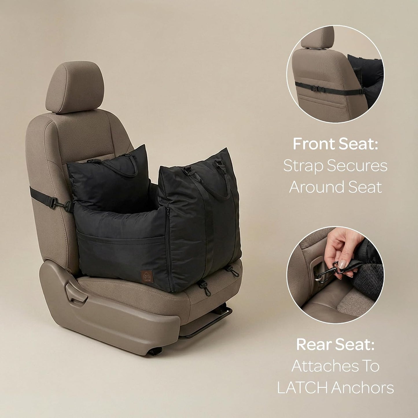 Marco Travel Pet Bed – Dog Car Seat for Small & Medium Dogs, Waterproof, Faux Fur Cushion, Safety Belt, Washable Cover, Storage Pockets, Booster Seat (Black, Single Seater 18.5" X 21")