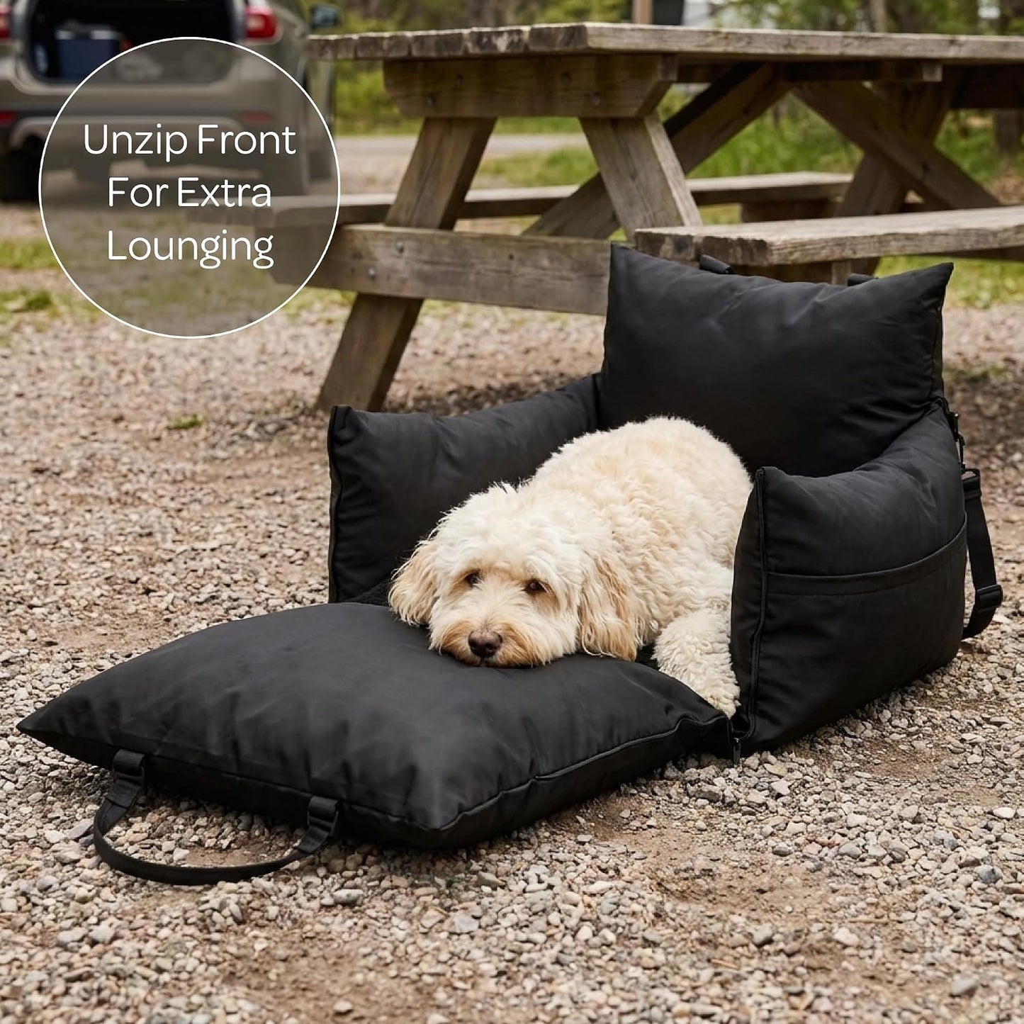 Marco Travel Pet Bed – Dog Car Seat for Small & Medium Dogs, Waterproof, Faux Fur Cushion, Safety Belt, Washable Cover, Storage Pockets, Booster Seat (Black, Single Seater 18.5" X 21")