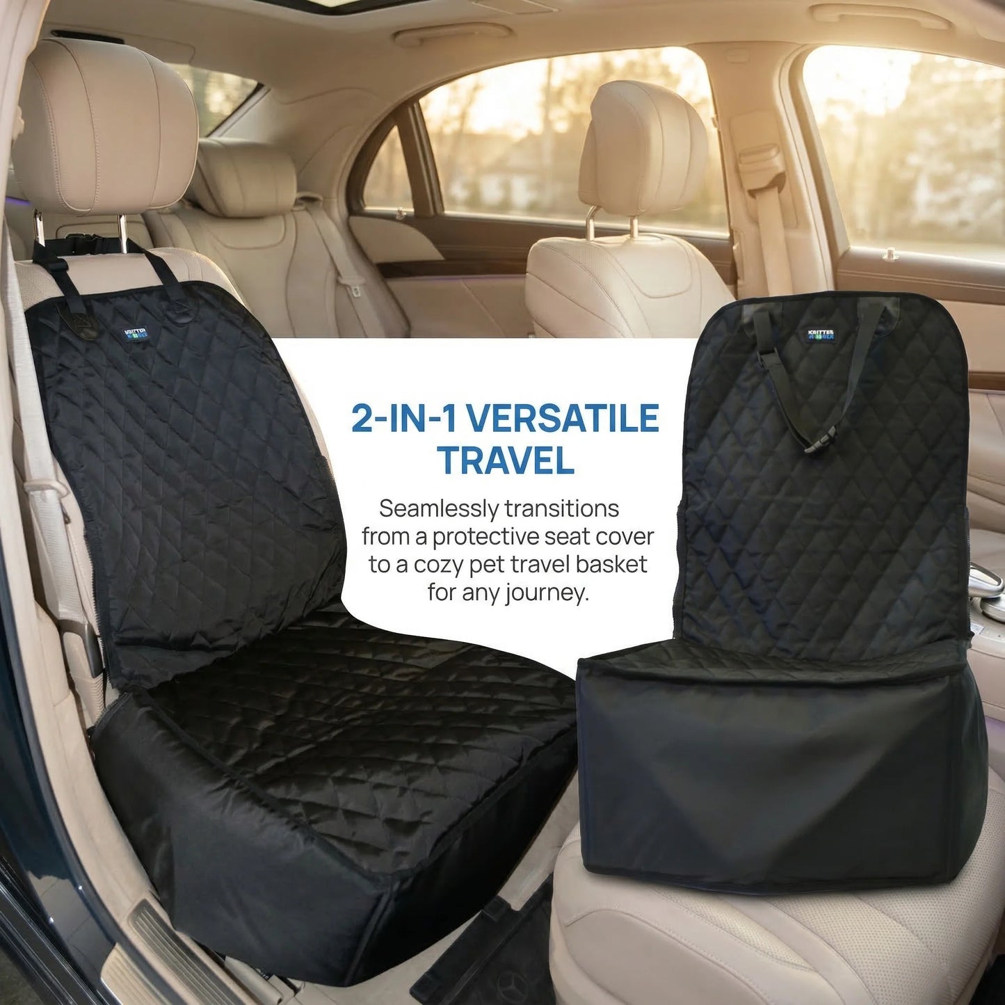 2 in 1 Front Car Seat Covers Pet Travel Protector Basket for Dog Cat Scratch Resistant Waterproof and Non-S